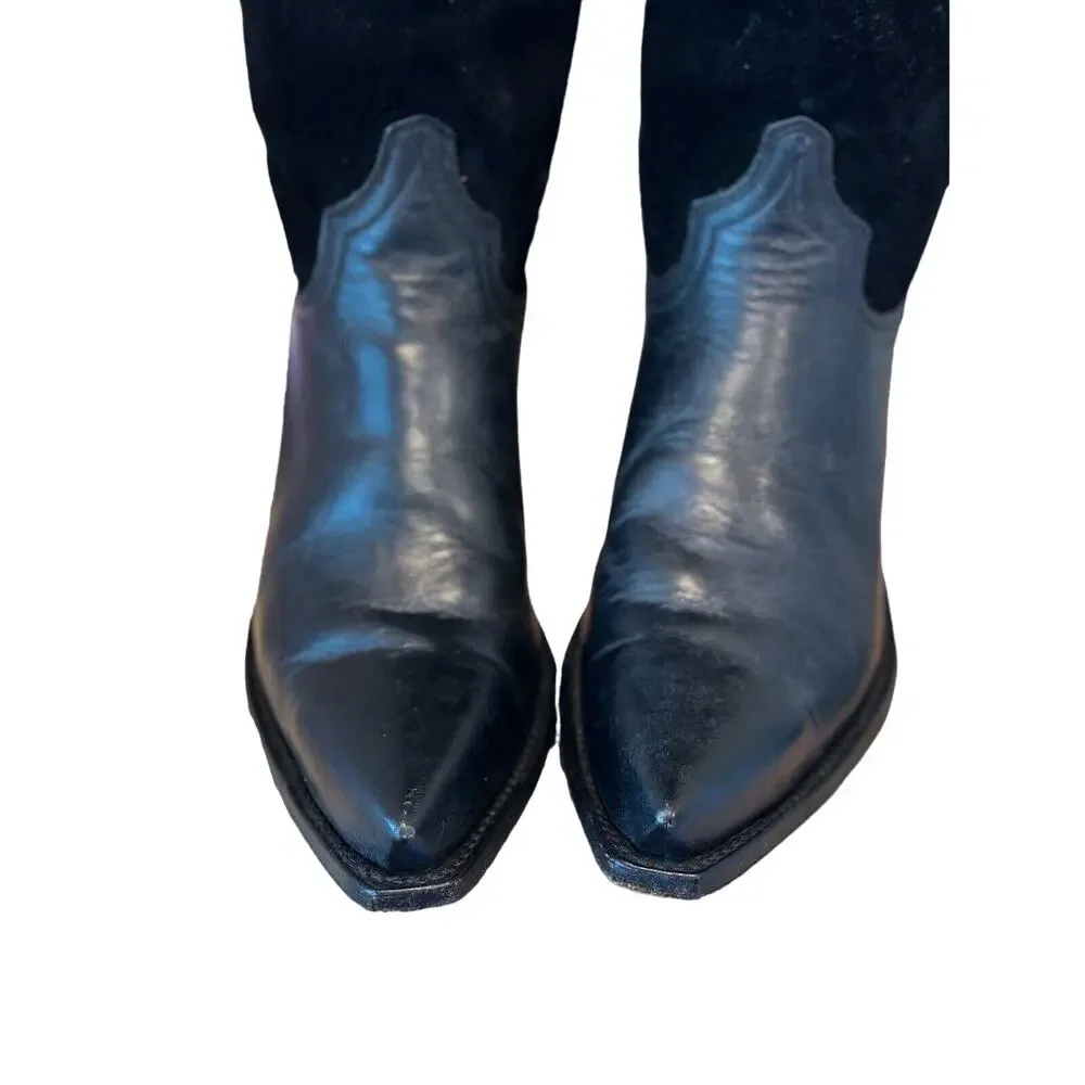 Frye Vintage Black Leather Knee High Pointed Toe Boots 7.5 FIT 7.5/8 - Picture 6 of 11